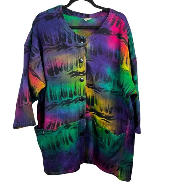 Vintage Wearable Art to wear Multicolor Abstract Button-Blazer Jacket  OS - Picture 3 of 13